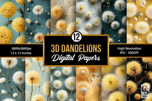 3D Dandelions Seamless Patterns
