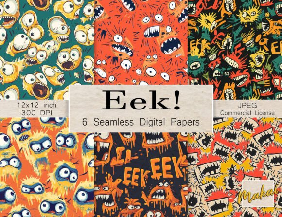 6 Halloween Monster Seamless Patterns