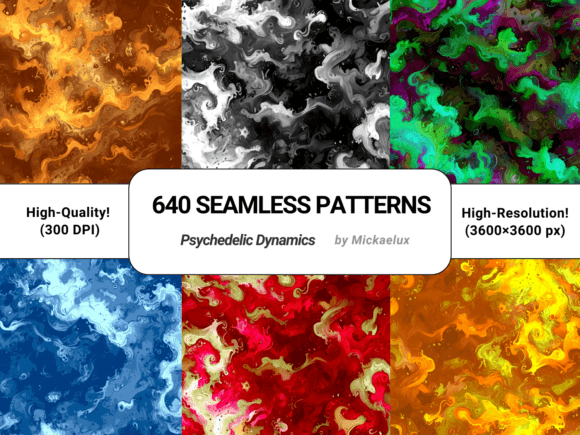 640 Psychedelic Swirls Seamless Patterns