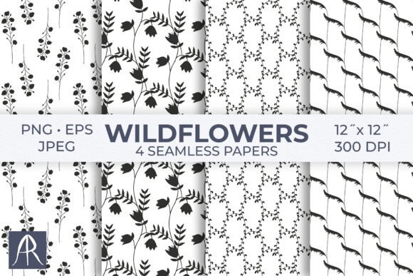 Black White Floral Seamless Patterns