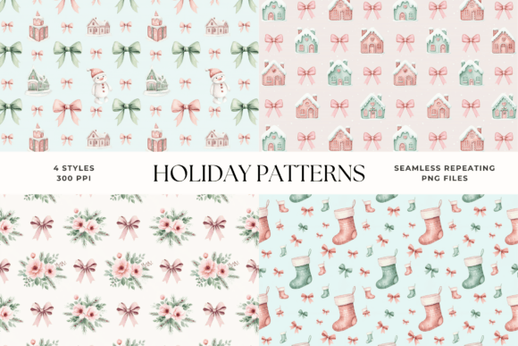 Coquette Christmas Seamless Patterns for Creative Projects