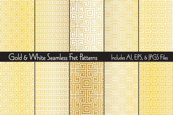 Gold and White Seamless Fret Patterns: A Versatile Design Resource