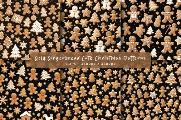 Gold Gingerbread Cute Christmas Patterns: A Festive Addition to Your Holiday Projects