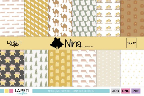 Gold Pastel 12x12 Christmas Patterns for Elegant Holiday Design