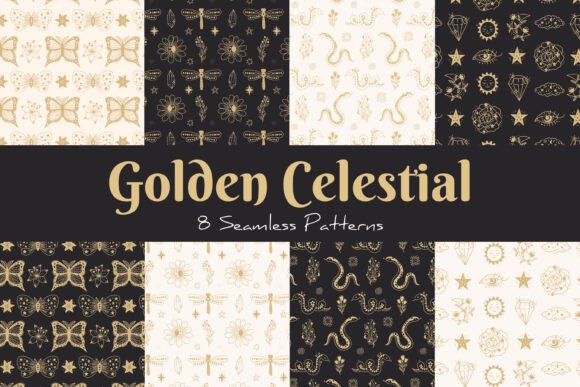 Golden Celestial Seamless Patterns