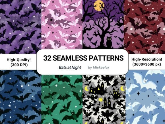 Halloween Bats Seamless Patterns for Spooky Designs