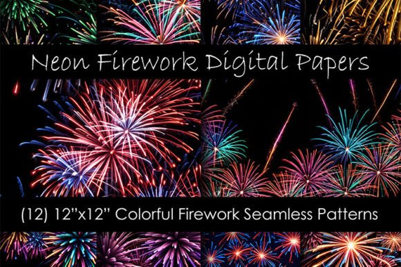 Neon Firework Seamless Patterns for Creative Projects and Digital Design