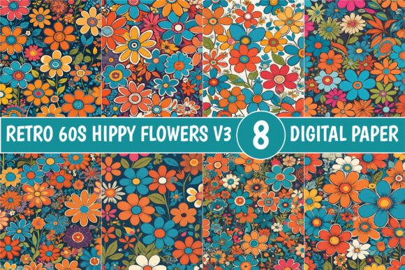 Retro 60s Hippy Flowers Patterns V3