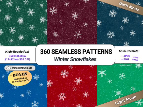 Snowflakes Winter Seamless Patterns 360: A Versatile Design Asset for Seasonal Projects