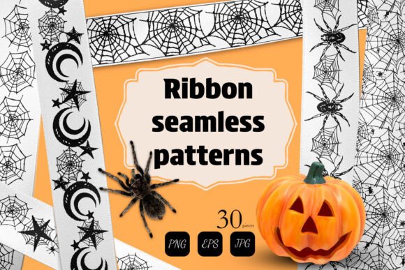 Web and Moon Patterns: A Seamless Design Set for Spooky Creativity