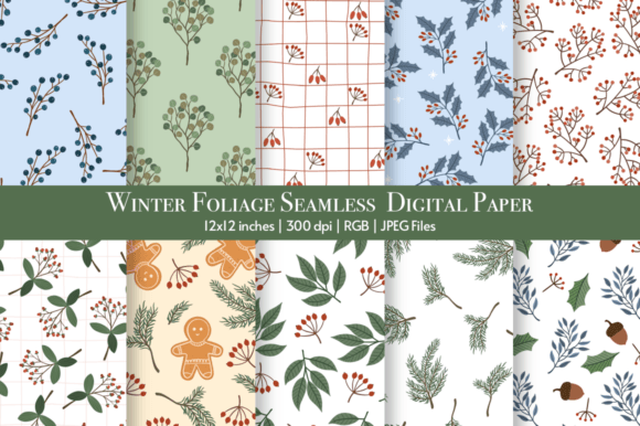Winter Foliage Seamless Digital Patterns for Creative Projects